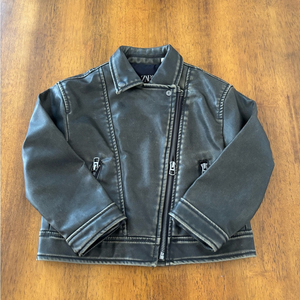 Zara faux leather gray jacket toddler‎ unisex 3-4 yrs old